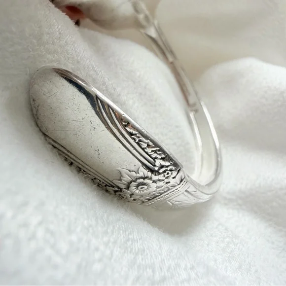 Sterling Silver Plate Sculptural Fork-Form First Love Coachella Cuff Bracelet - Picture 6 of 16